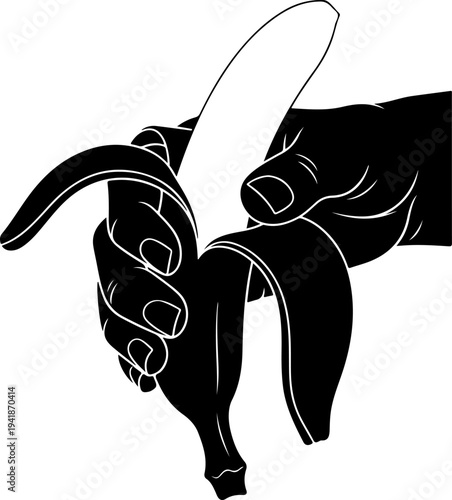 Hand Peeling Banana Fruit silhouette vector illustration