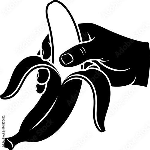 Hand Peeling Banana Fruit silhouette vector illustration