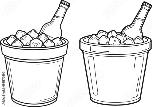 Bottle in ice bucket icon outline illustration