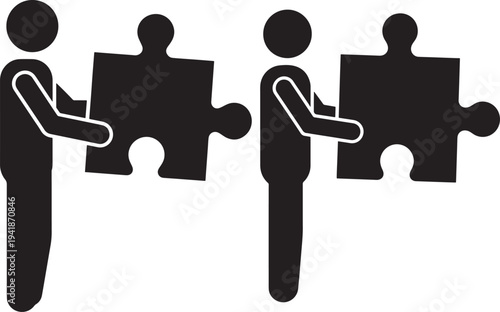 People connecting puzzle pieces icon silhouette