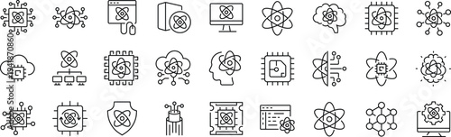 Set of quantum computing. Linear icon collection. Editable stroke. Vector