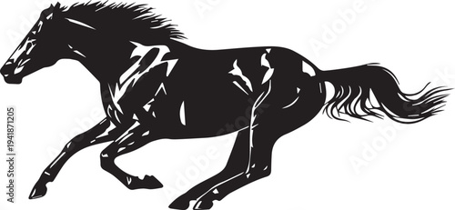 Galloping horse running at high speed across field dynamic vector silhouette illustration