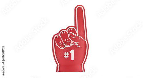 A red foam finger with the number one on it isolated on transparent background