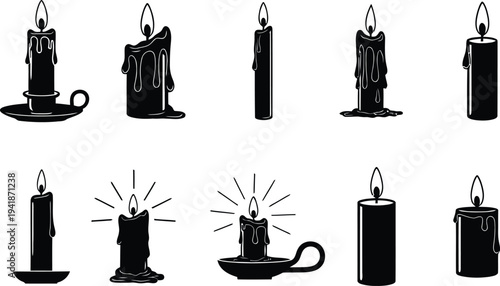 Collection of black and white candles in various states