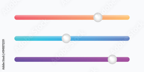 A colorful graphic design featuring three horizontal sliders with gradient colors and white knobs on a plain background