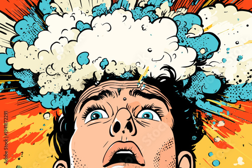 The face of a man is commonly seen in pop art and vintage advertising that showcases retro style