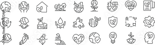 Set of icons related to environment. Linear icon collection. Editable stroke. Vector