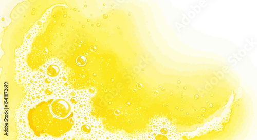 Abstract Yellow Liquid Bubbles Texture Background Refreshing Citrus Drink or Cleaning Solution