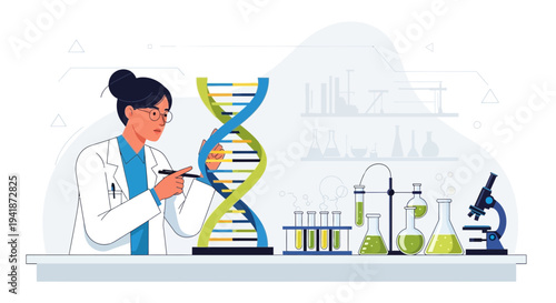 Female Scientist Studying DNA Structure in Laboratory