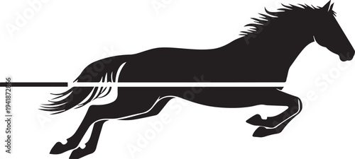 Horse vector silhouette illustration line art with horizontal stripe on transparent background