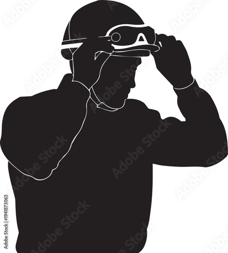 Jockey adjusting helmet and goggles silhouette illustration vector art
