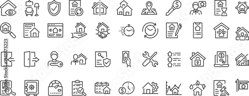 Set of icons related to rental property. Linear icon collection. Editable stroke. Vector