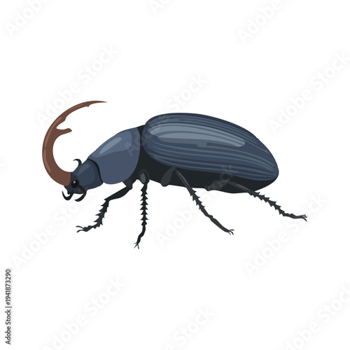 Stylized illustration of a blue beetle with prominent horn