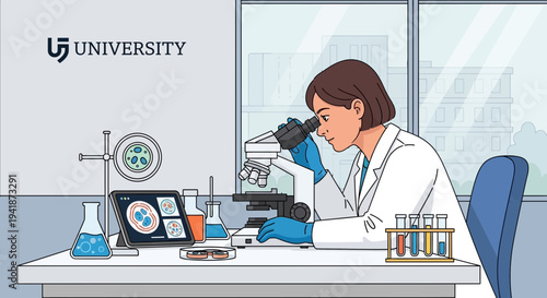 Female Scientist Using Microscope in Laboratory for Research