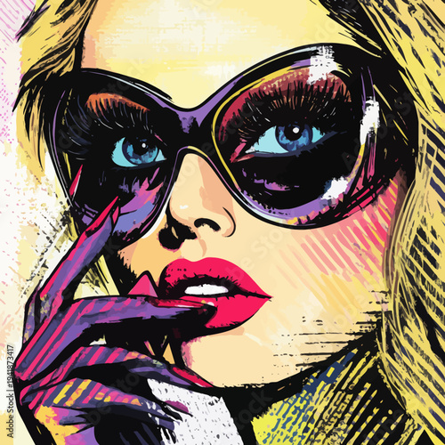 Cosmetology and plastic surgery are the subjects of a modern poster designed in a pop art style