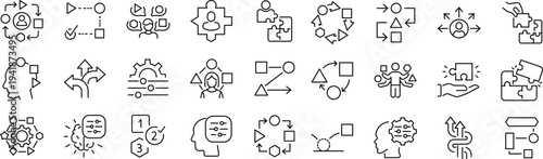 Set of icons related to adaptability. Linear icon collection. Editable stroke. Vector