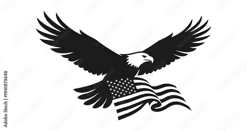 Fototapeta premium BaldEagleSoaringwithAmericanFlagIllustrationDesign