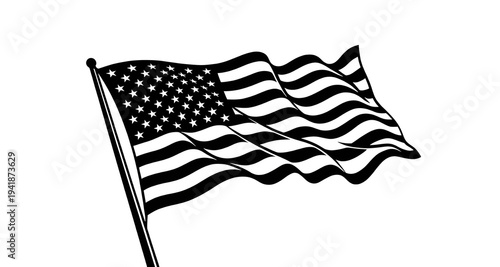 American Flag Waving Freely Against Clear Background