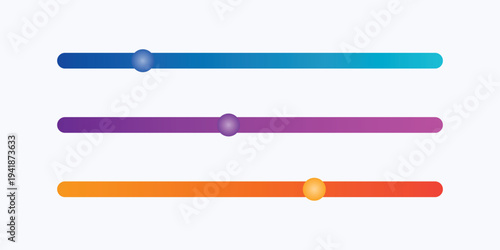 A colorful graphic design featuring three horizontal progress bars with vibrant gradients and circular indicators