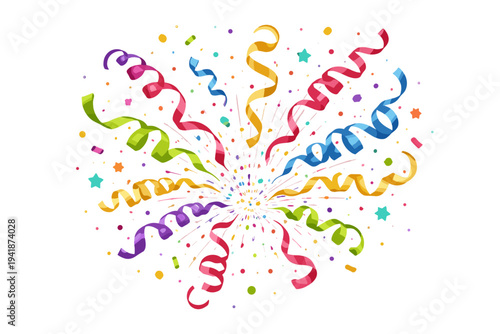 Explosion of colorful streamers and confetti, celebration element