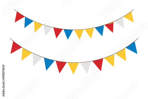 Colorful triangle bunting flags strung on a wire for celebration