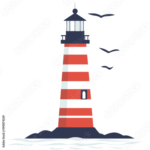 Illustration of a sea lighthouse created in a pop art hand-drawn style