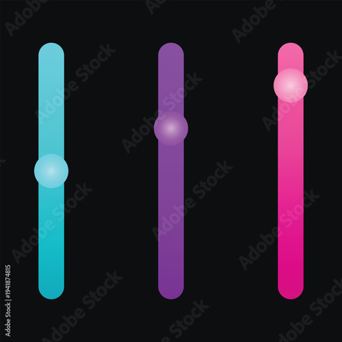 A colorful graphic design featuring three vibrant progress bars on a black background