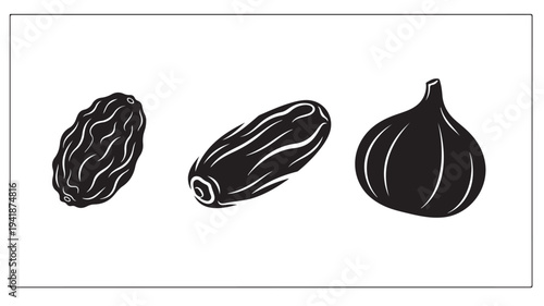 Black and White Illustration of Three Vegetables