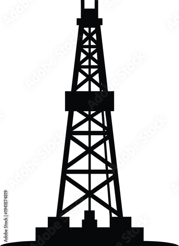 Oil drilling rig silhouette icon representing petroleum energy sector