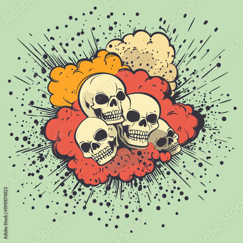 The fusion of pop art and modern illustration is embodied by the skull sign in design