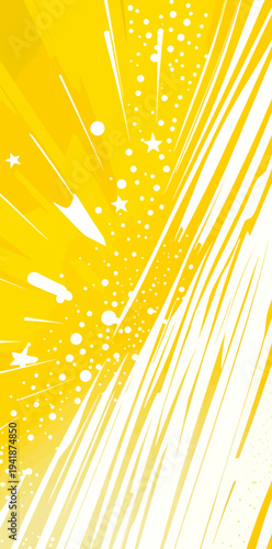 A pop art inspired superhero setting, with a yellow background, incorporates a lively cartoon explosion illustration, all rendered in a distinctive retro modern vintage style