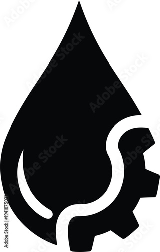 Oil drop with gear icon, industrial lubricant symbol, engine oil sign