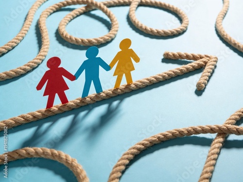 Teamwork Growth Concept with Colorful Paper People on Upward Arrow