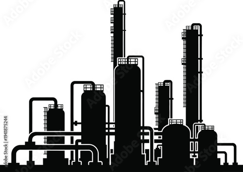 Oil refinery industrial plant silhouette isolated on white