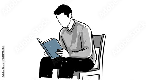 A man sitting on a chair reading a book