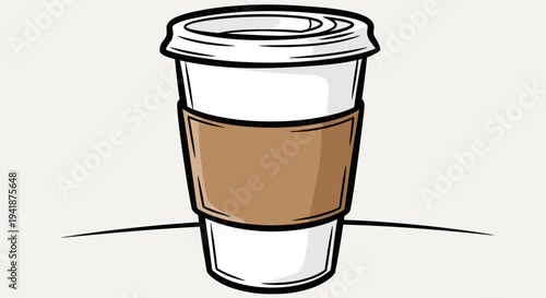 A cartoon illustration of a disposable coffee cup