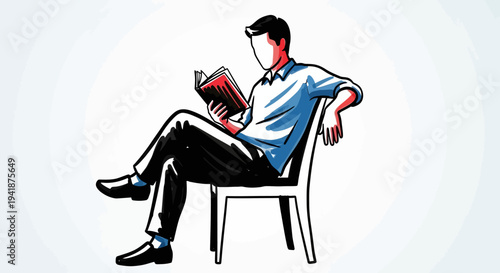 A man sitting in a chair reading a book