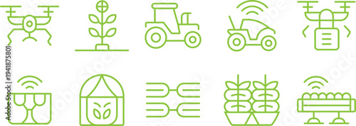 Modern and Minimal smart farming and agritech line icon pack