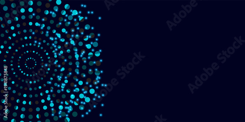 Dark BLUE vertical banner with circles, spheres. Abstract spots. Background of Art bubbles in halftone style with colored gradient.