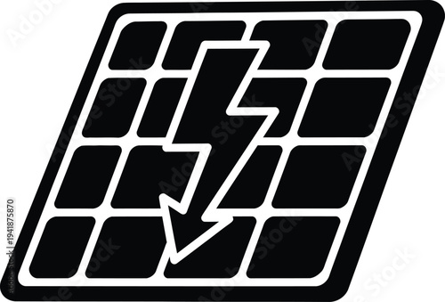 Solar panel with lightning bolt symbol for renewable energy