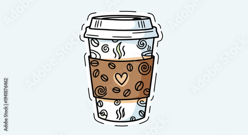 A cartoon illustration of a steaming hot coffee cup