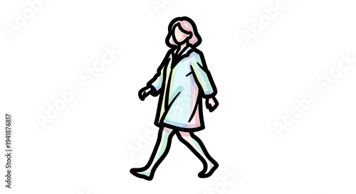 A cartoon woman walking in a confident stride