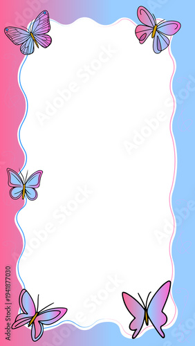 Decorative frame with butterflies in pastel colors