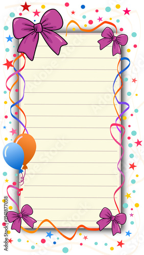 Festive party frame with balloons and bows