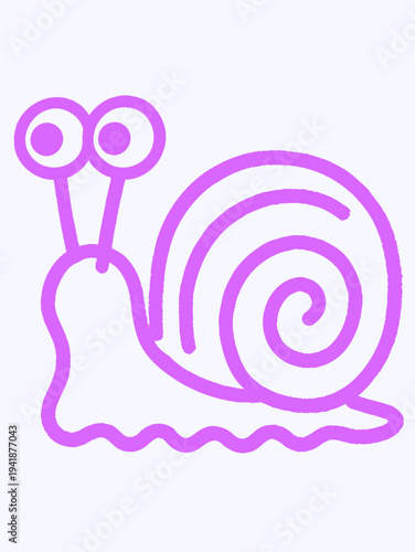 Hand-drawn vector illustration featuring a cute snail with a spiral shell, rendered in a lovely pastel purple outline style on a clean white background