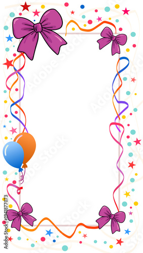 Festive party frame with balloons and bows