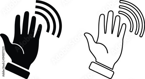 Black and white hand gestures with wifi signals