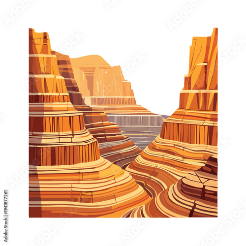 Stylized canyon landscape illustration graphic design
