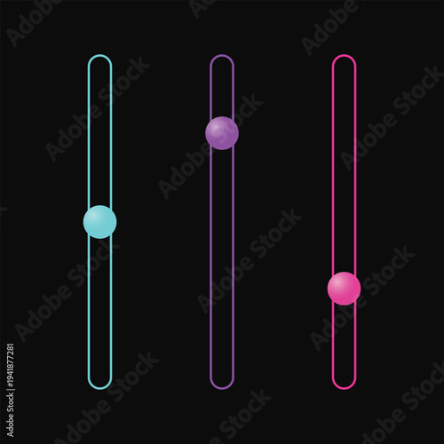 A colorful graphic design featuring three neon lines with spheres on a black background