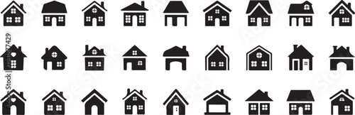 house icons grid black house symbols vector set